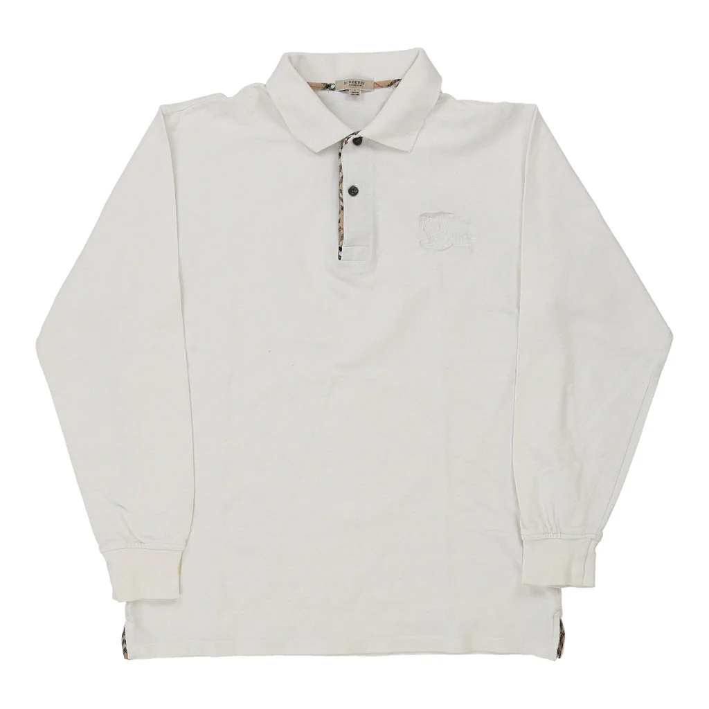Burberry London Long Sleeve Polo Shirt - Large White Cotton
