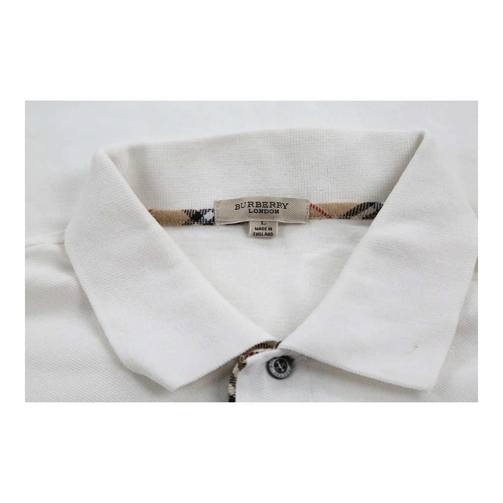 Burberry London Long Sleeve Polo Shirt - Large White Cotton - Image 4