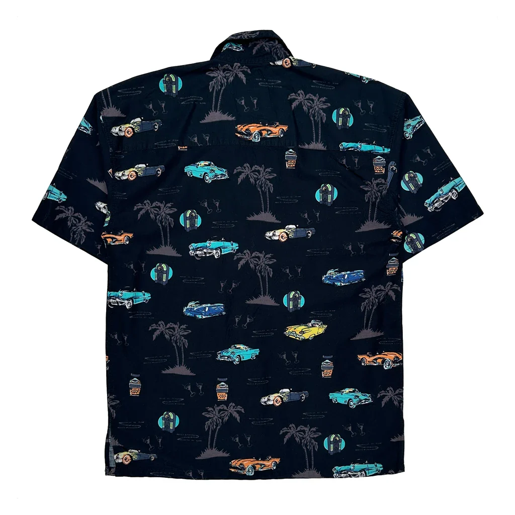 Vintage Cars Sunset Breeze Hawaiian Shirt - Medium Black Cotton