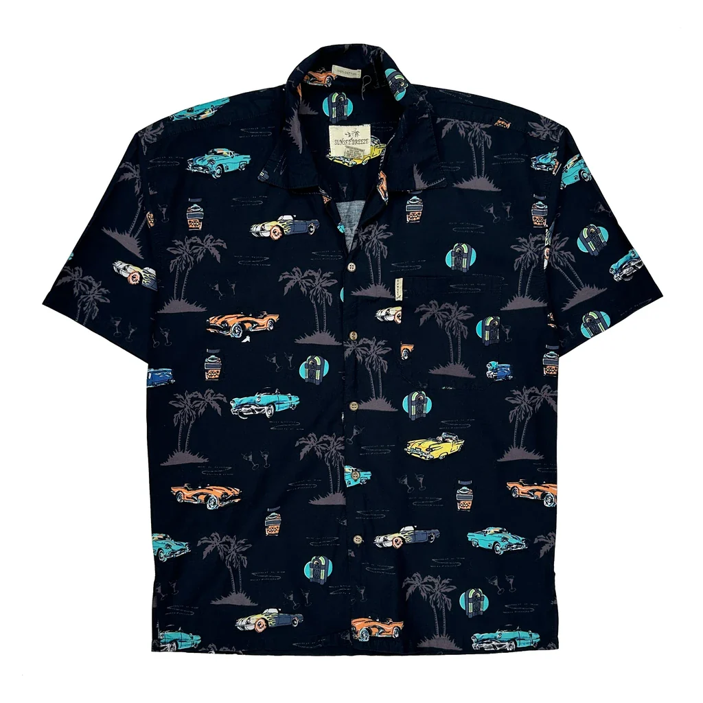 Vintage Cars Sunset Breeze Hawaiian Shirt - Medium Black Cotton - Image 2