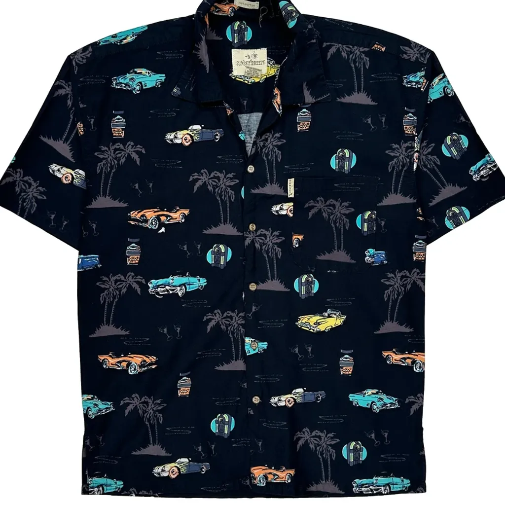 Vintage Cars Sunset Breeze Hawaiian Shirt - Medium Black Cotton - Image 6