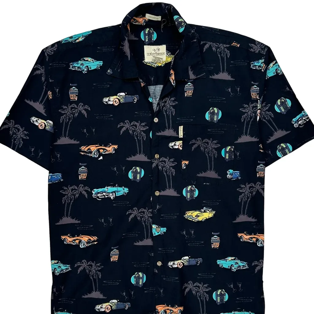 Vintage Cars Sunset Breeze Hawaiian Shirt - Medium Black Cotton - Image 7