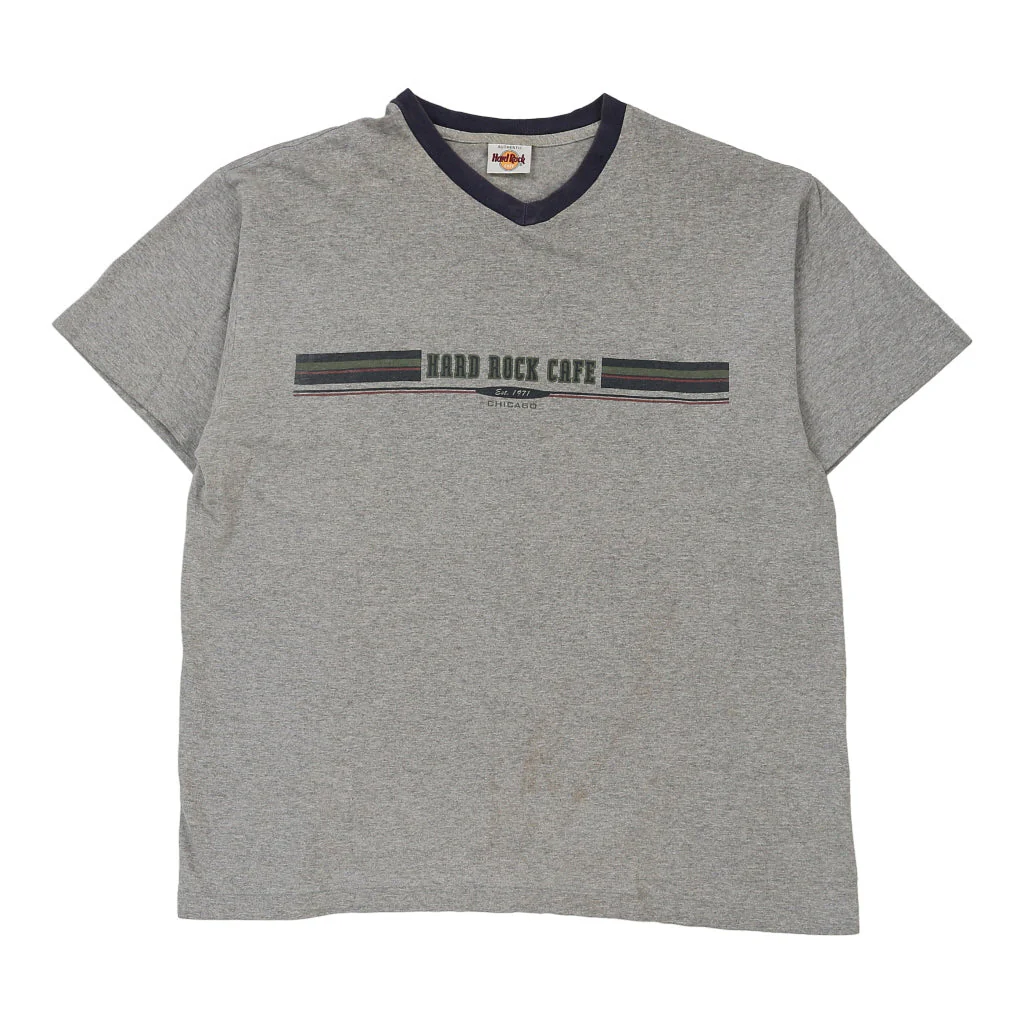 Chicago Hard Rock Cafe V-neck T-Shirt - XL Grey Cotton