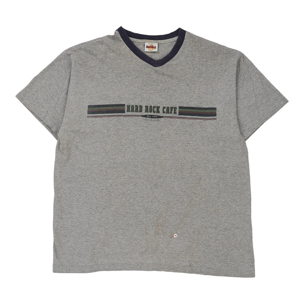 Chicago Hard Rock Cafe V-neck T-Shirt - XL Grey Cotton - Image 3