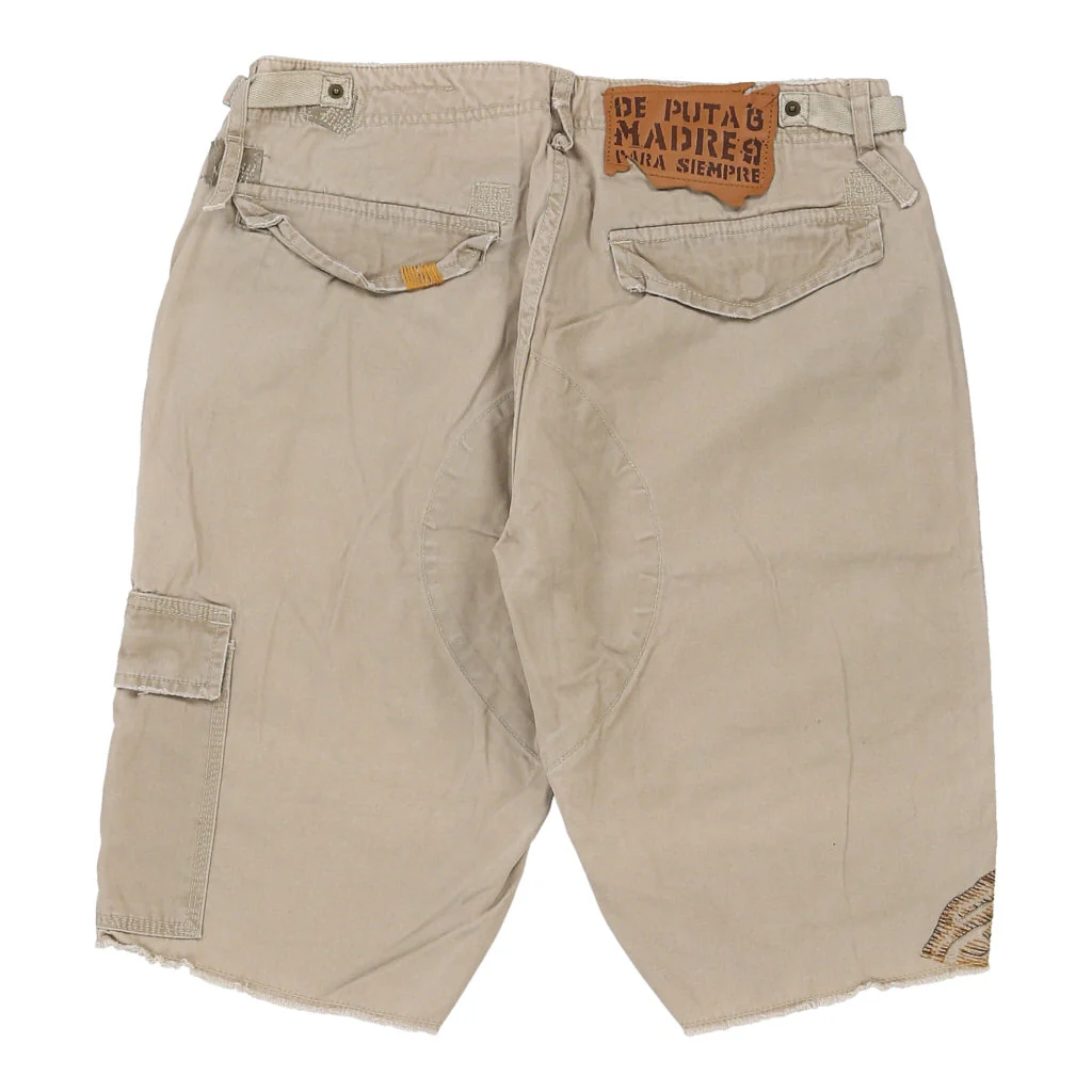De Puta Madre Cargo Shorts - 34W 14L Beige Cotton