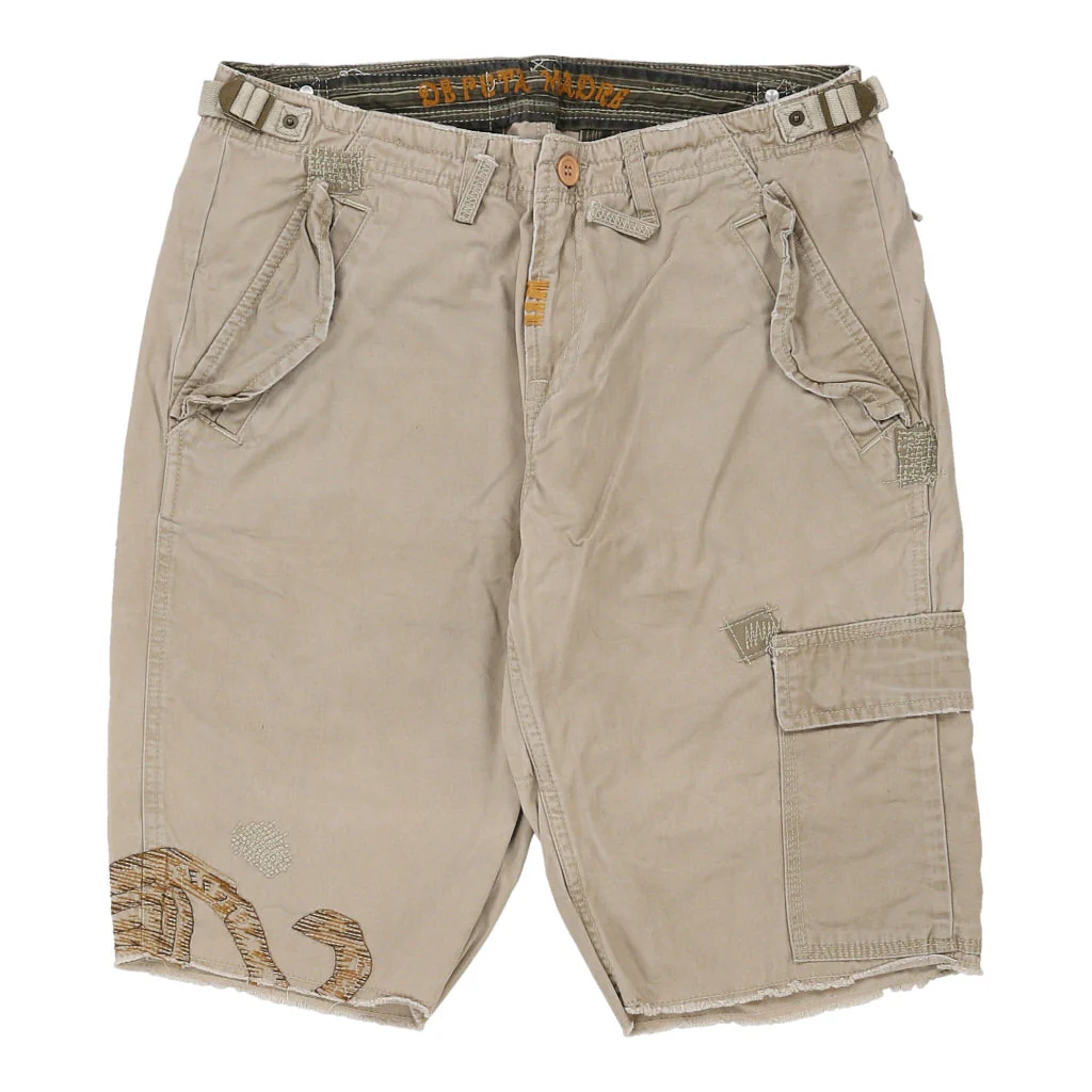 De Puta Madre Cargo Shorts - 34W 14L Beige Cotton - Image 2