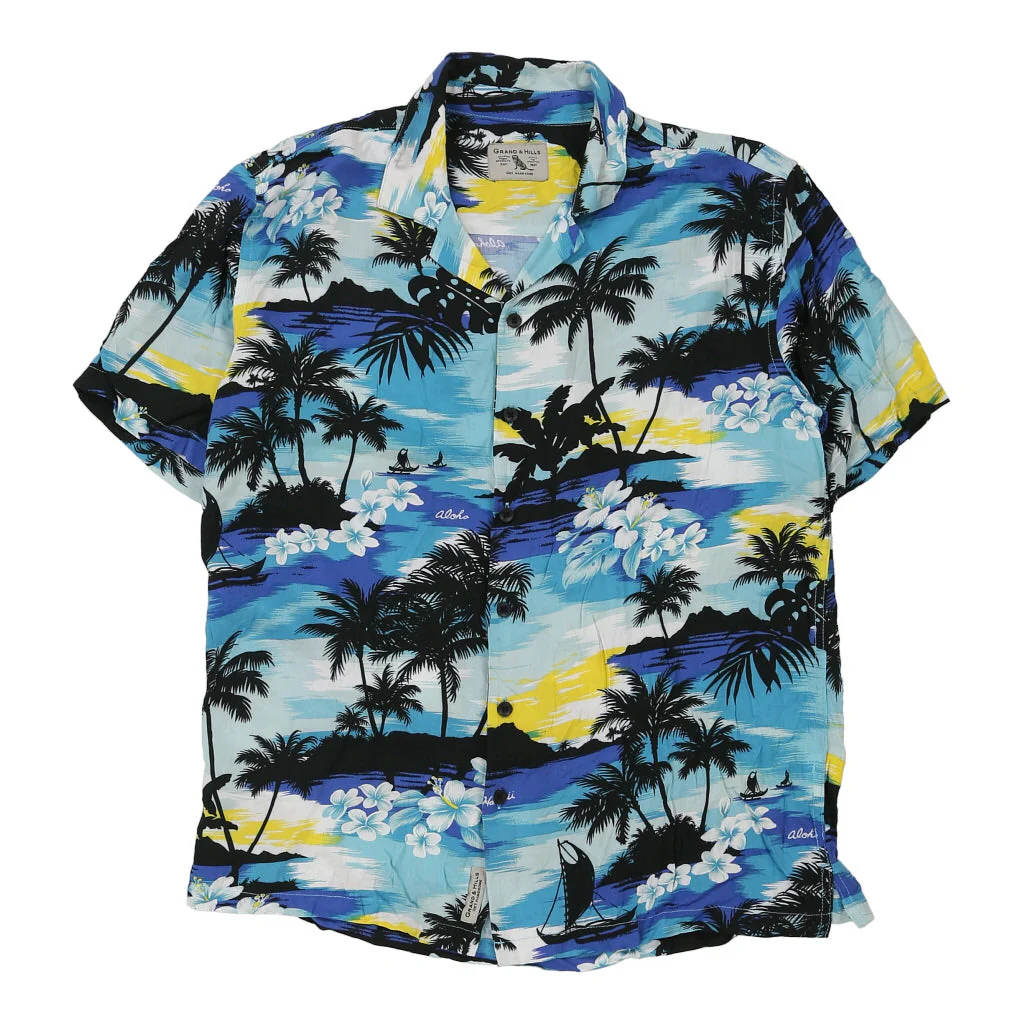 Grand & Hills Graphic Hawaiian Shirt - Small Blue Viscose Blend