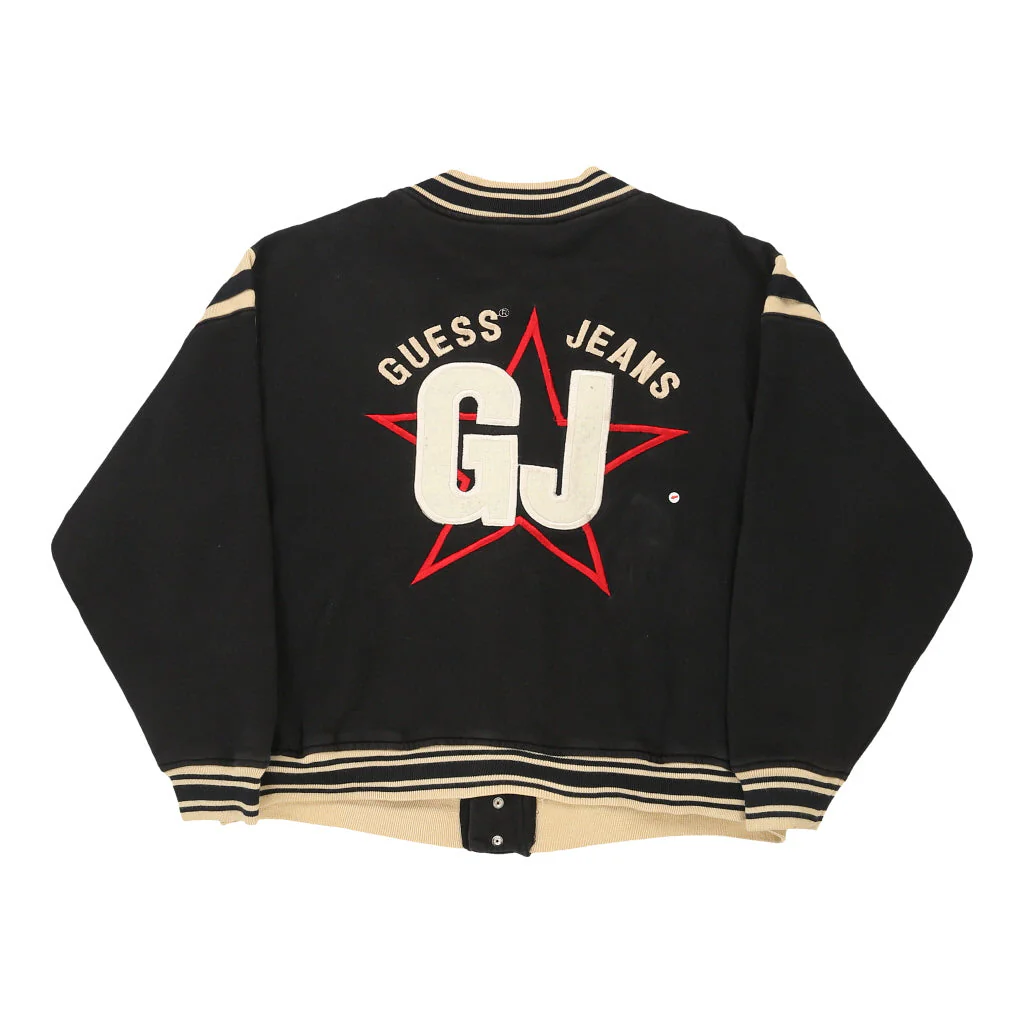 Guess Spellout Baseball Jacket - XL Black Cotton Blend - Image 3