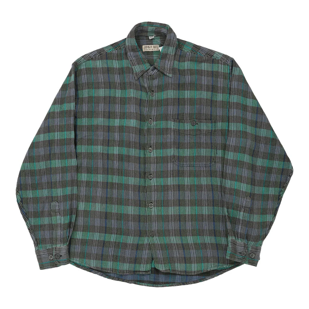 John F Gee Striped Flannel Shirt - Large Blue Cotton Blend