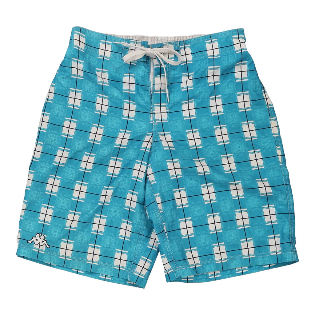 Kappa Checked Swim Shorts - Large Blue Polyester Blend