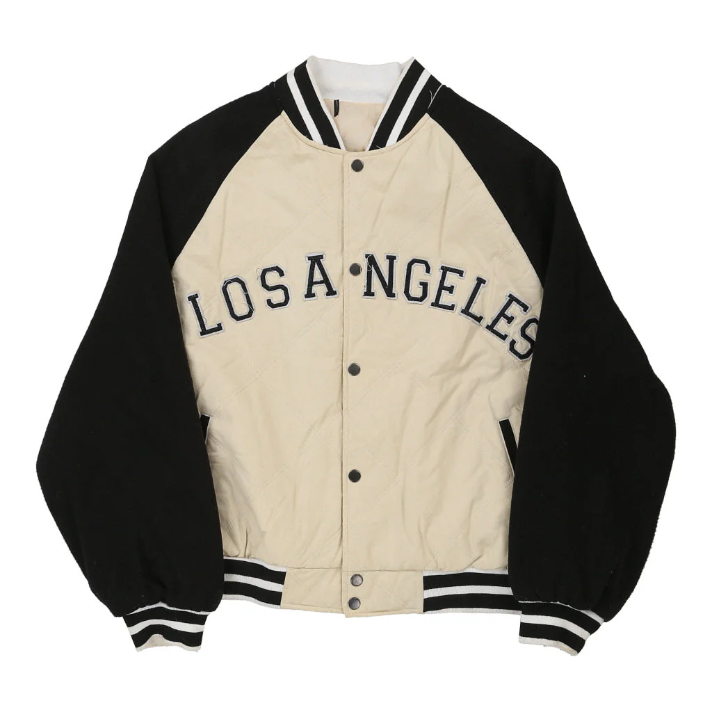 Los Angeles Boohoo Oversized Baseball Jacket - Small Beige Cotton Blend