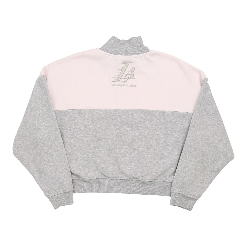 Los Angeles Lakers Nba Cropped 1/4 Zip - Medium Grey Cotton Blend - Image 2