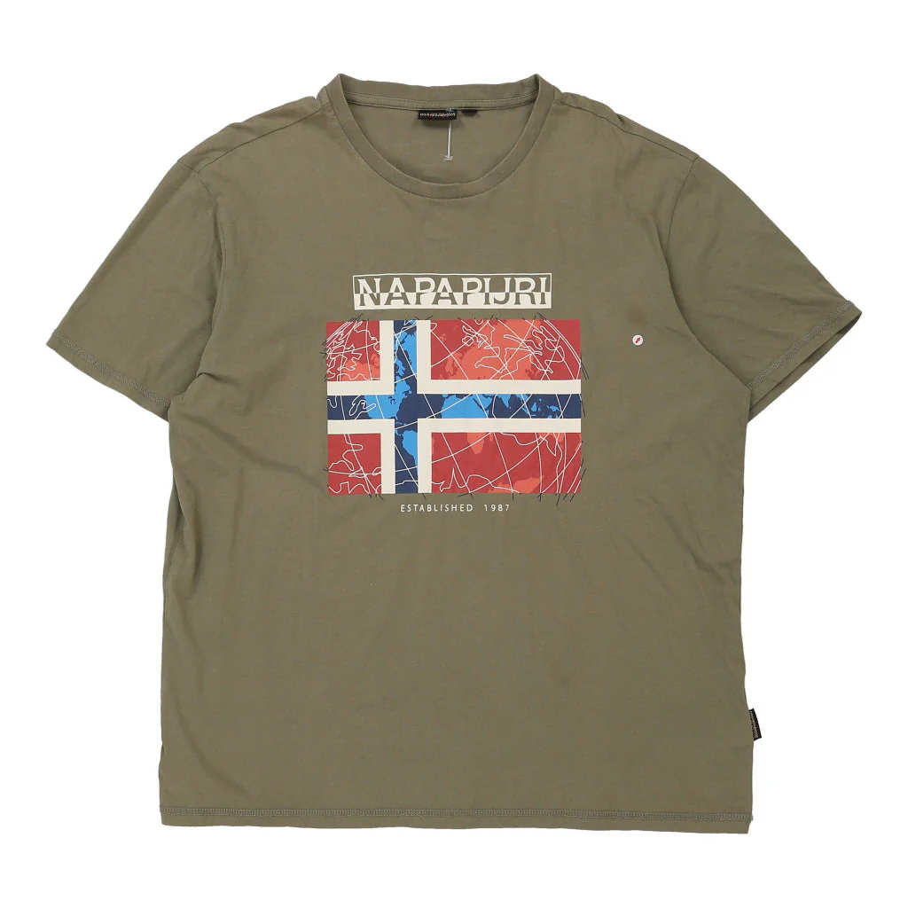 Napapijri Spellout T-Shirt - 2XL Khaki Cotton - Image 3