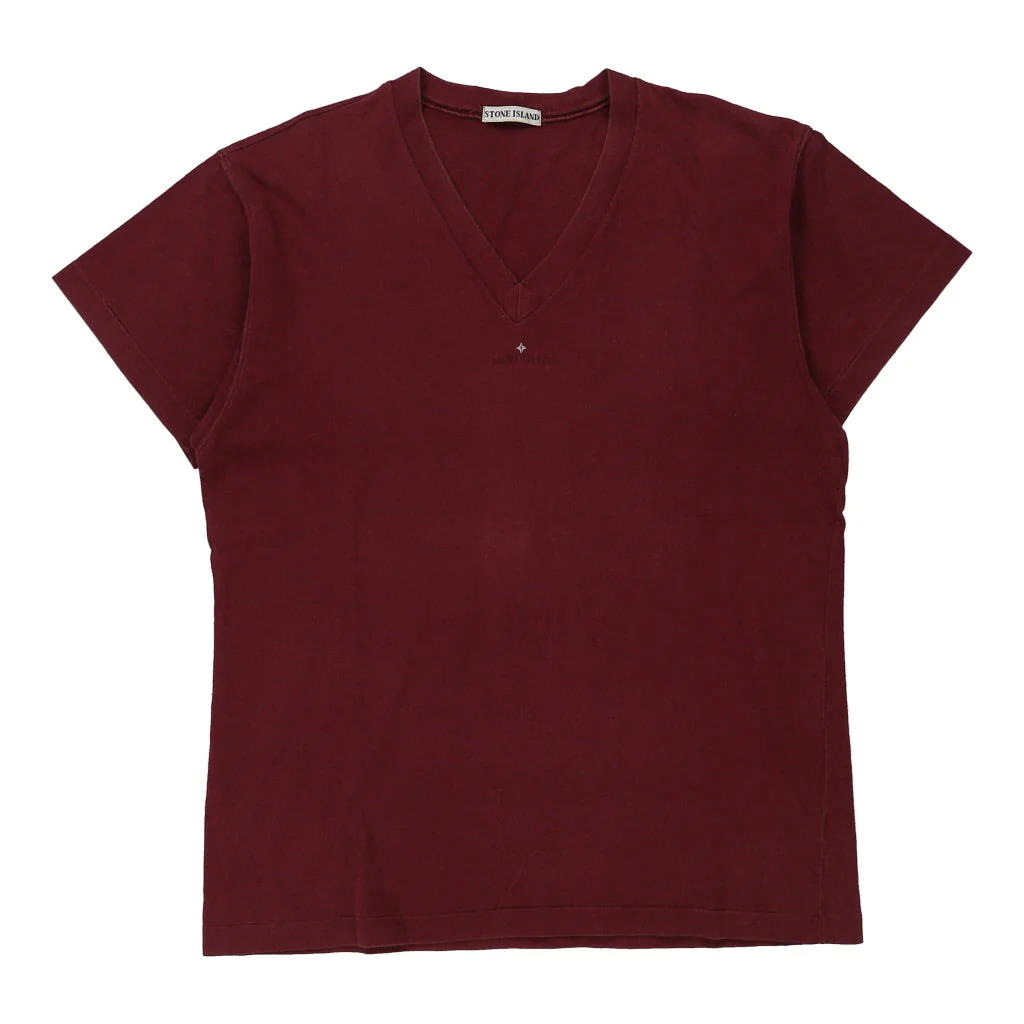 Osti Stone Island V-neck T-Shirt - XL Burgundy Cotton