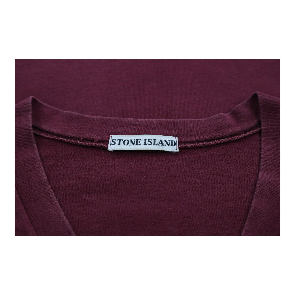 Osti Stone Island V-neck T-Shirt - XL Burgundy Cotton - Image 3