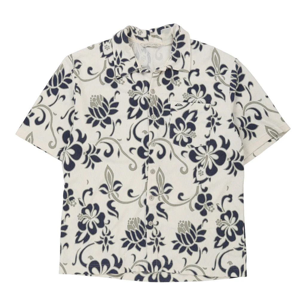 Quiksilver Floral Hawaiian Shirt - Large White Cotton