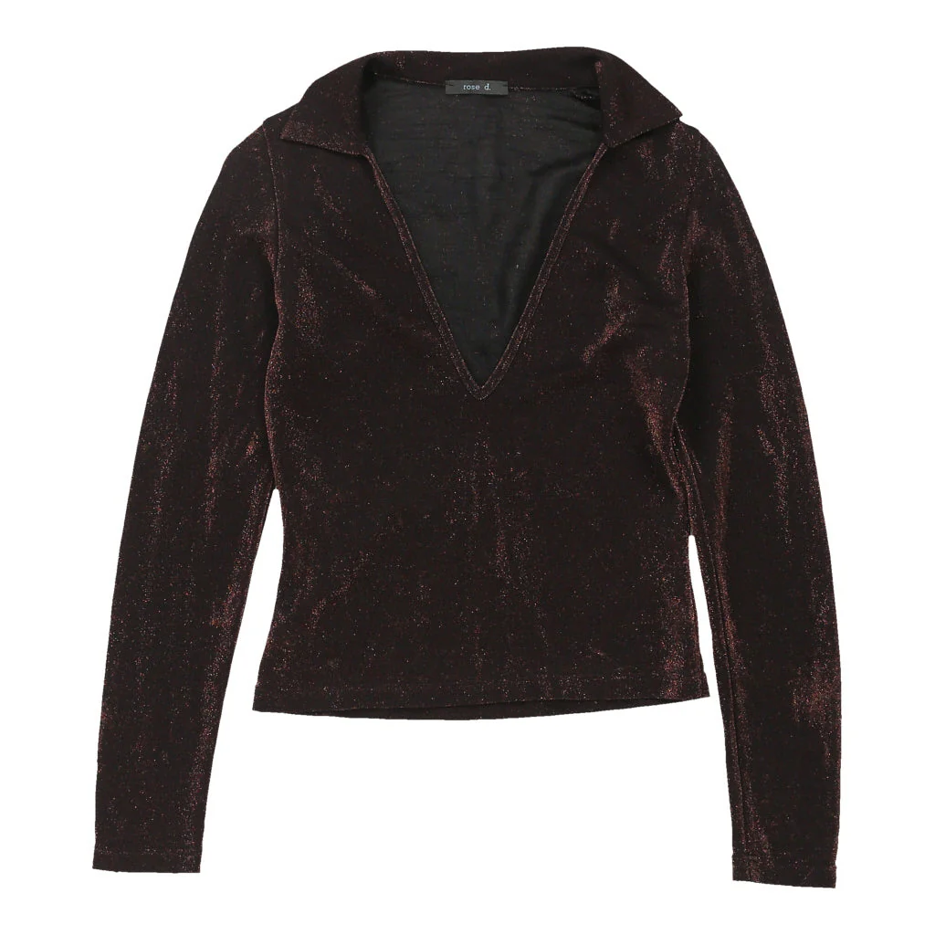 Rose D. Collared Long Sleeve Top - Small Brown Polyester Blend
