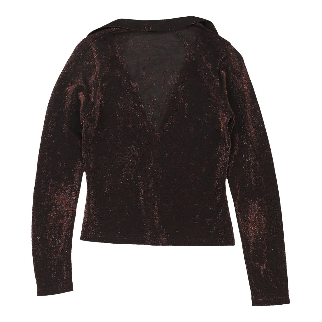 Rose D. Collared Long Sleeve Top - Small Brown Polyester Blend - Image 2