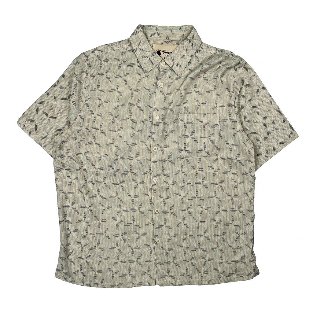 Vintage Silk Short Sleeve Shirt - XL Beige Silk