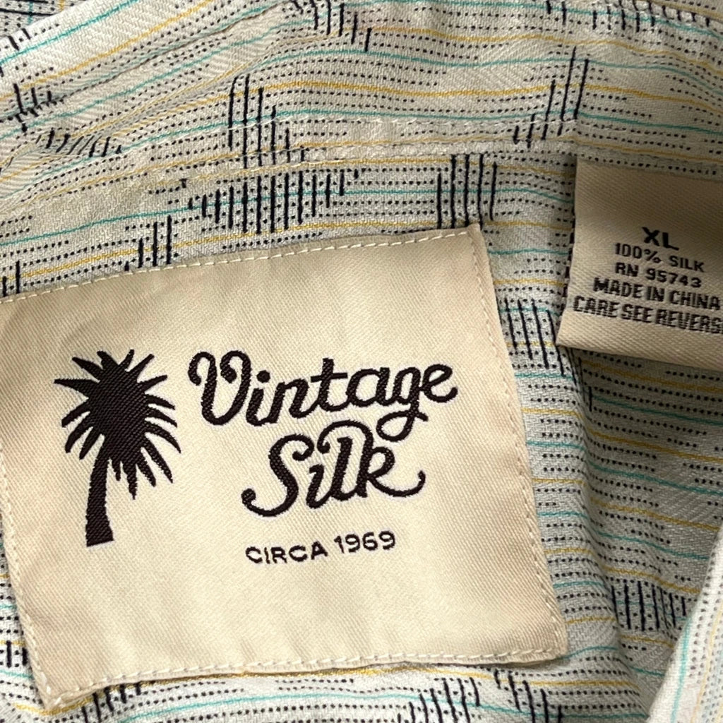 Vintage Silk Short Sleeve Shirt - XL Beige Silk - Image 3