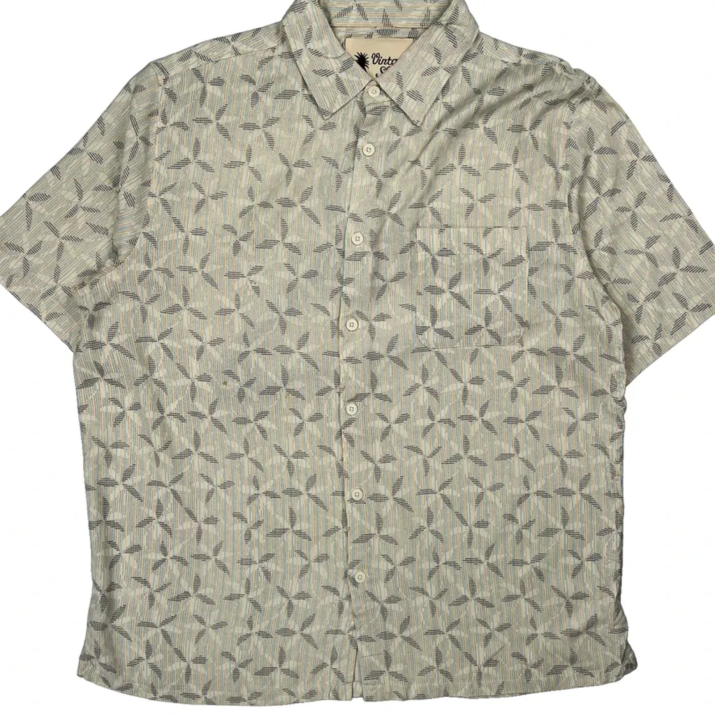 Vintage Silk Short Sleeve Shirt - XL Beige Silk - Image 5