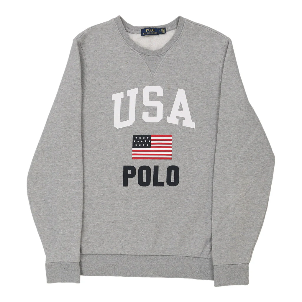 USA Ralph Lauren Graphic Sweatshirt - Small Grey Cotton Blend