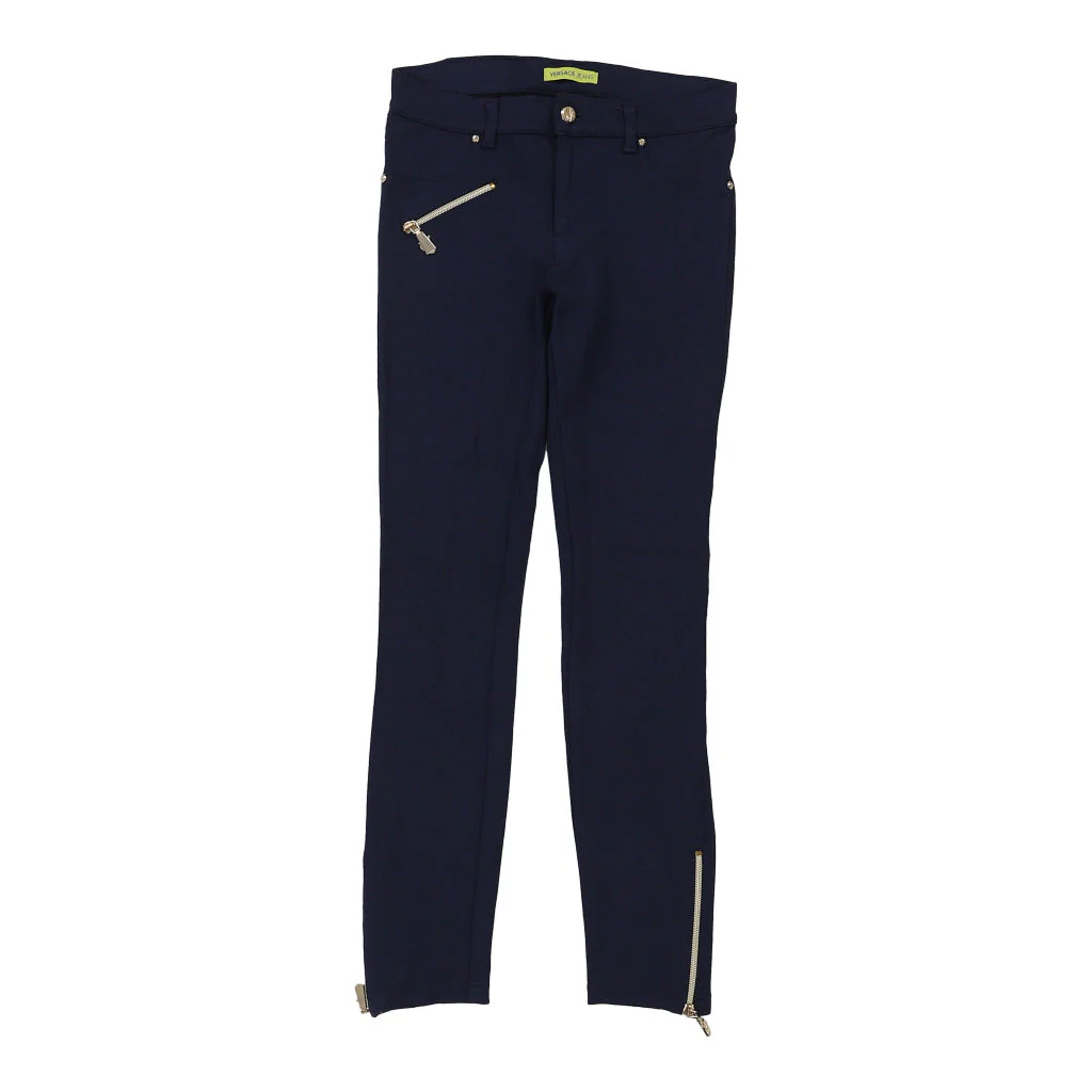 Versace Jeans Couture Skinny Trousers - 28W UK 8 Navy Cotton Blend - Image 2