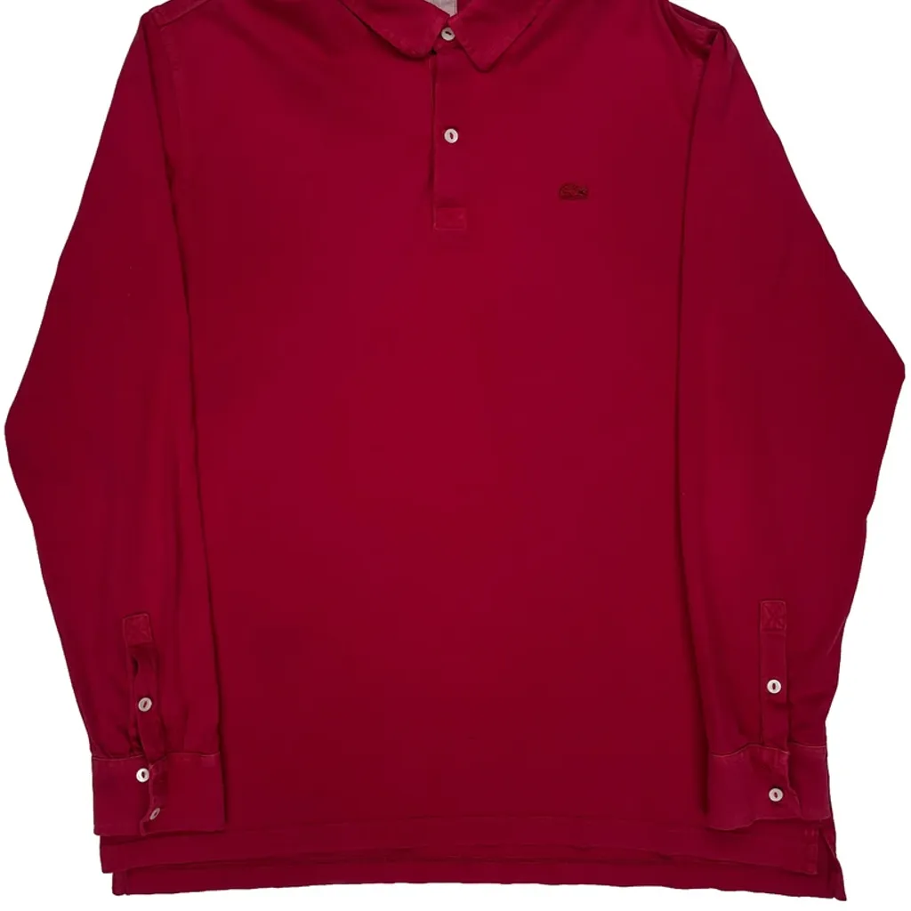 Vintage Washed Lacoste Polo Shirt - XL Red Cotton - Image 4