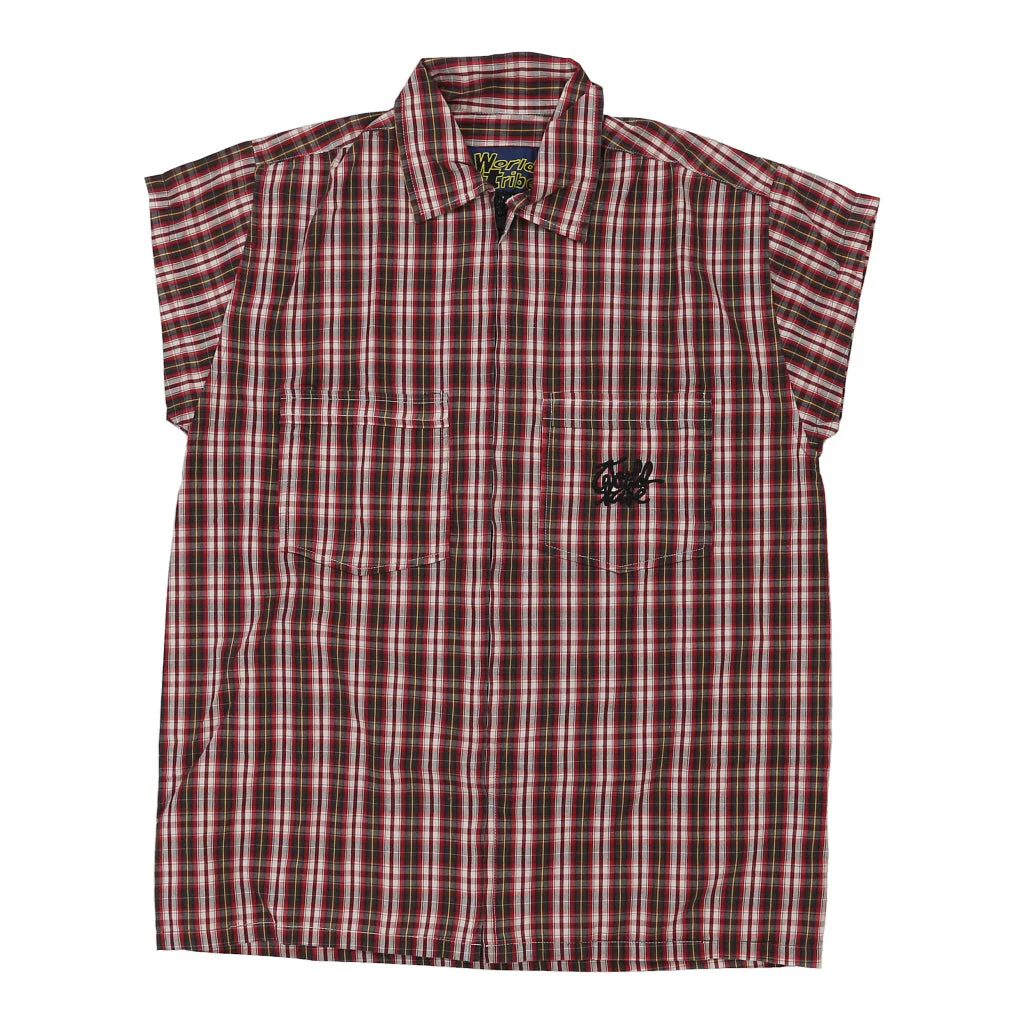 World Tribe Checked Short Sleeve Shirt - Large Red Cotton