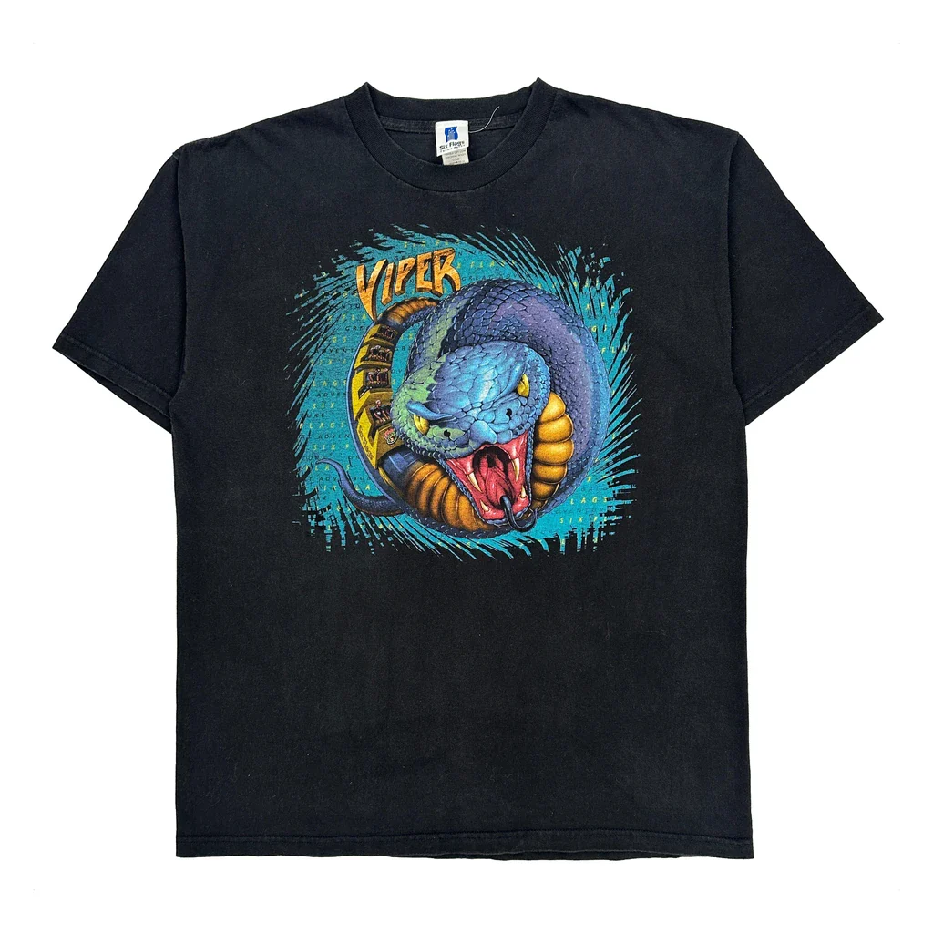 Viper Six Flags Graphic T-Shirt - XL Black Cotton