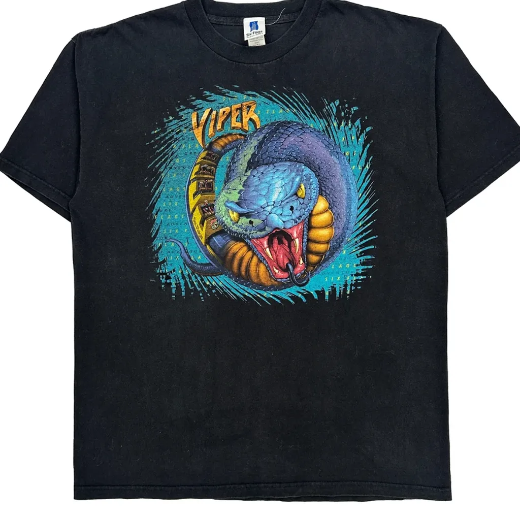 Viper Six Flags Graphic T-Shirt - XL Black Cotton - Image 4