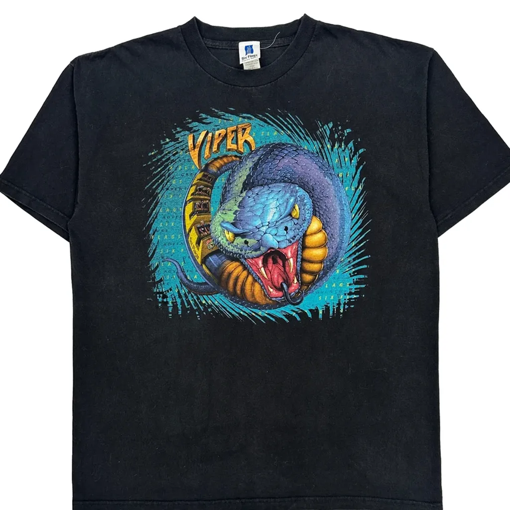 Viper Six Flags Graphic T-Shirt - XL Black Cotton - Image 5