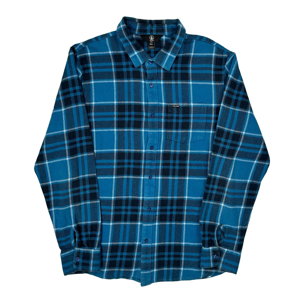 Volcom Checked Flannel Shirt - Large Blue Cotton