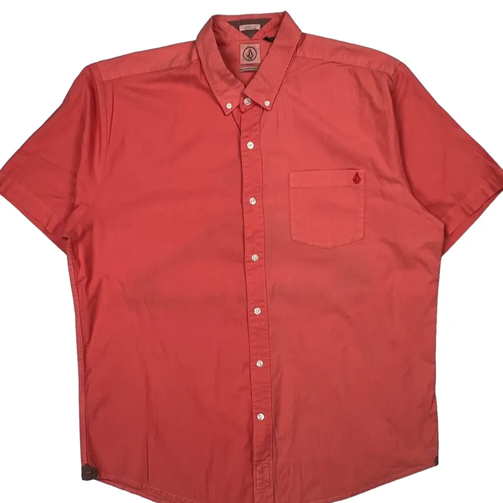 Volcom Short Sleeve Shirt - XL Red Cotton - Image 5