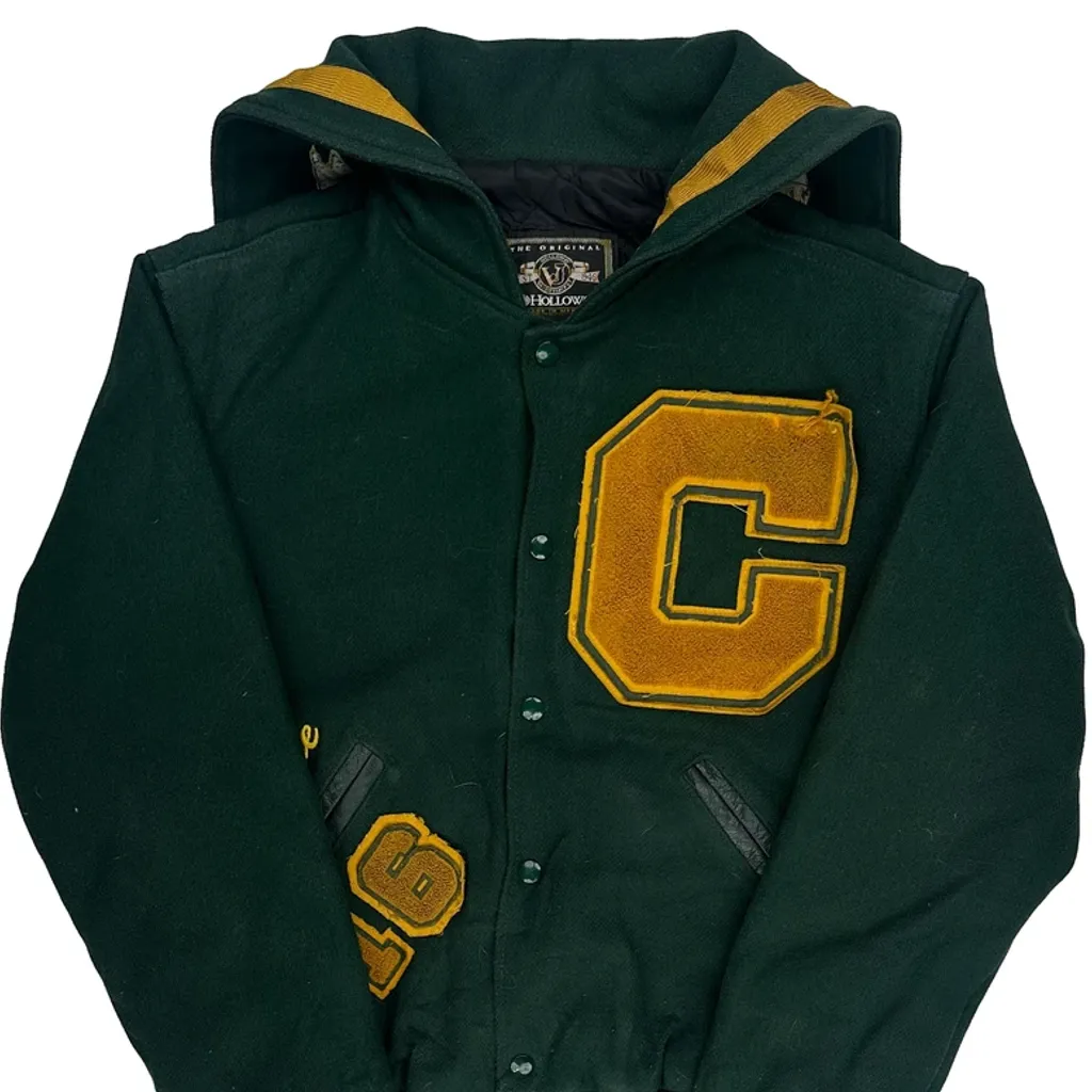 Volleyball Holloway College Varsity Jacket - Small Green Wool - Image 5