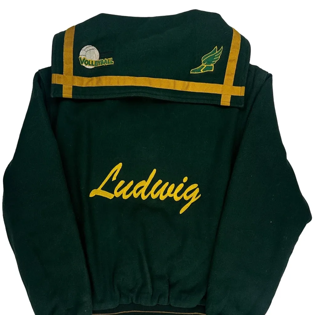 Volleyball Holloway College Varsity Jacket - Small Green Wool - Image 7