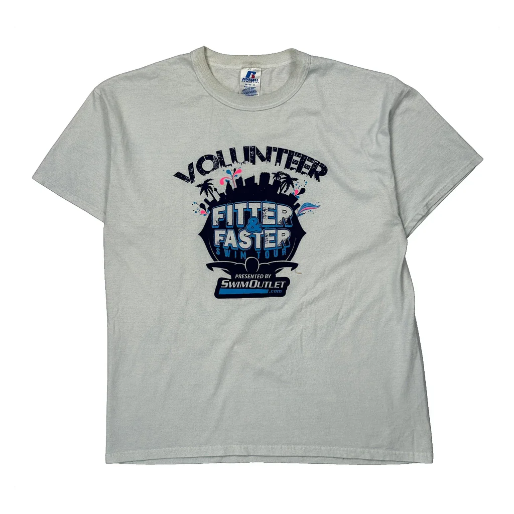 Volunteer Russell Athletic Graphic T-Shirt - Medium White Cotton Blend