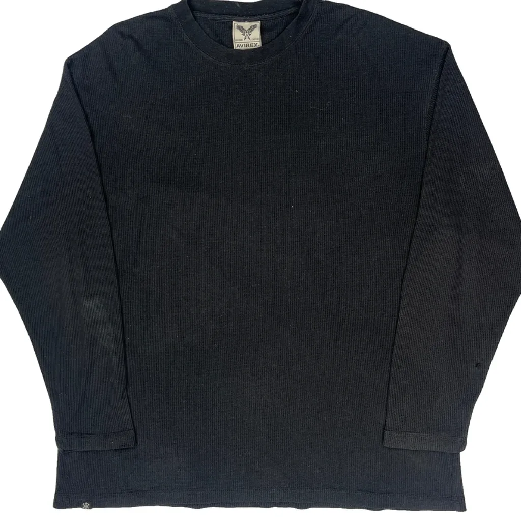 Waffle Knit Avirex Long Sleeve T-Shirt - 2XL Black Cotton Blend - Image 5
