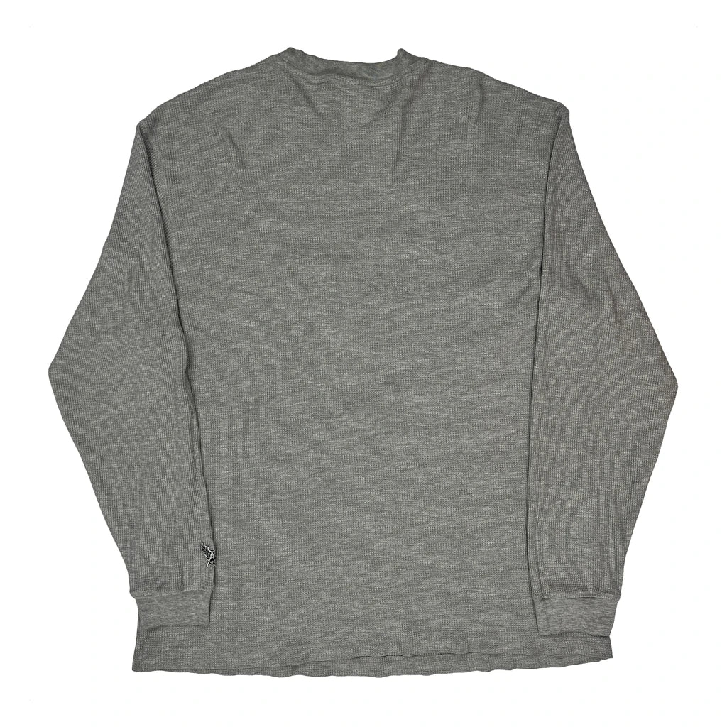 Waffle Knit Avirex Spellout Long Sleeve T-Shirt - XL Grey Cotton Blend - Image 2
