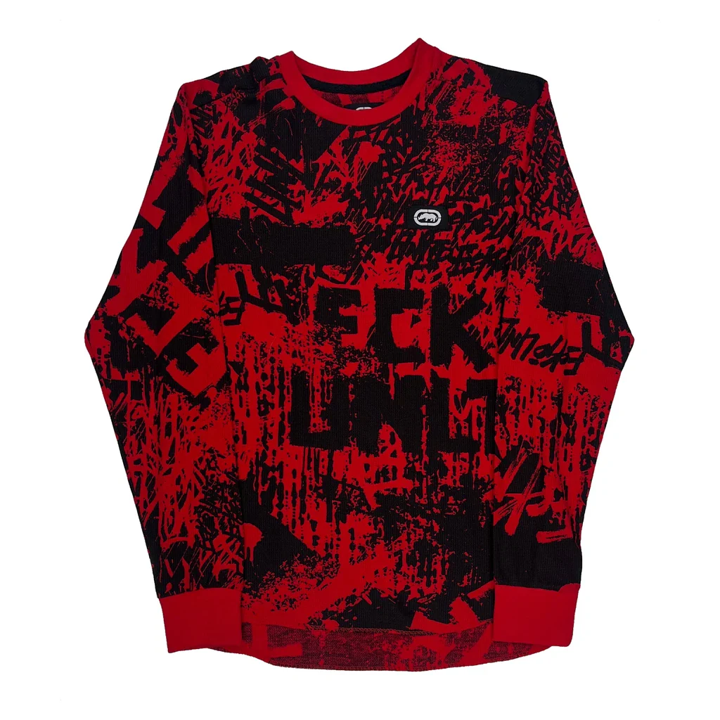 Waffle Knit Ecko Unltd Long Sleeve T-Shirt - Small Red Cotton