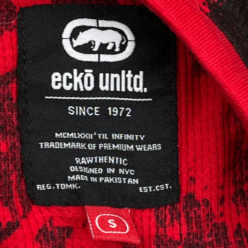 Waffle Knit Ecko Unltd Long Sleeve T-Shirt - Small Red Cotton - Image 3