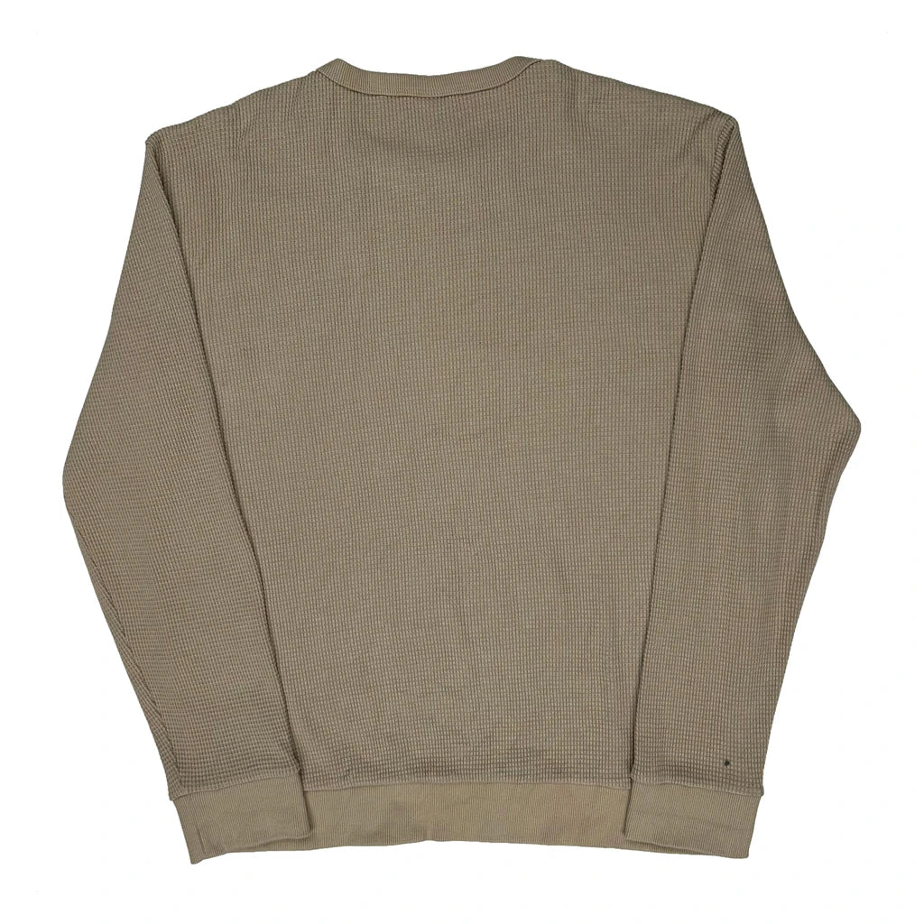 Waffle Knit Quiksilver Long Sleeve T-Shirt - Large Beige Cotton - Image 2