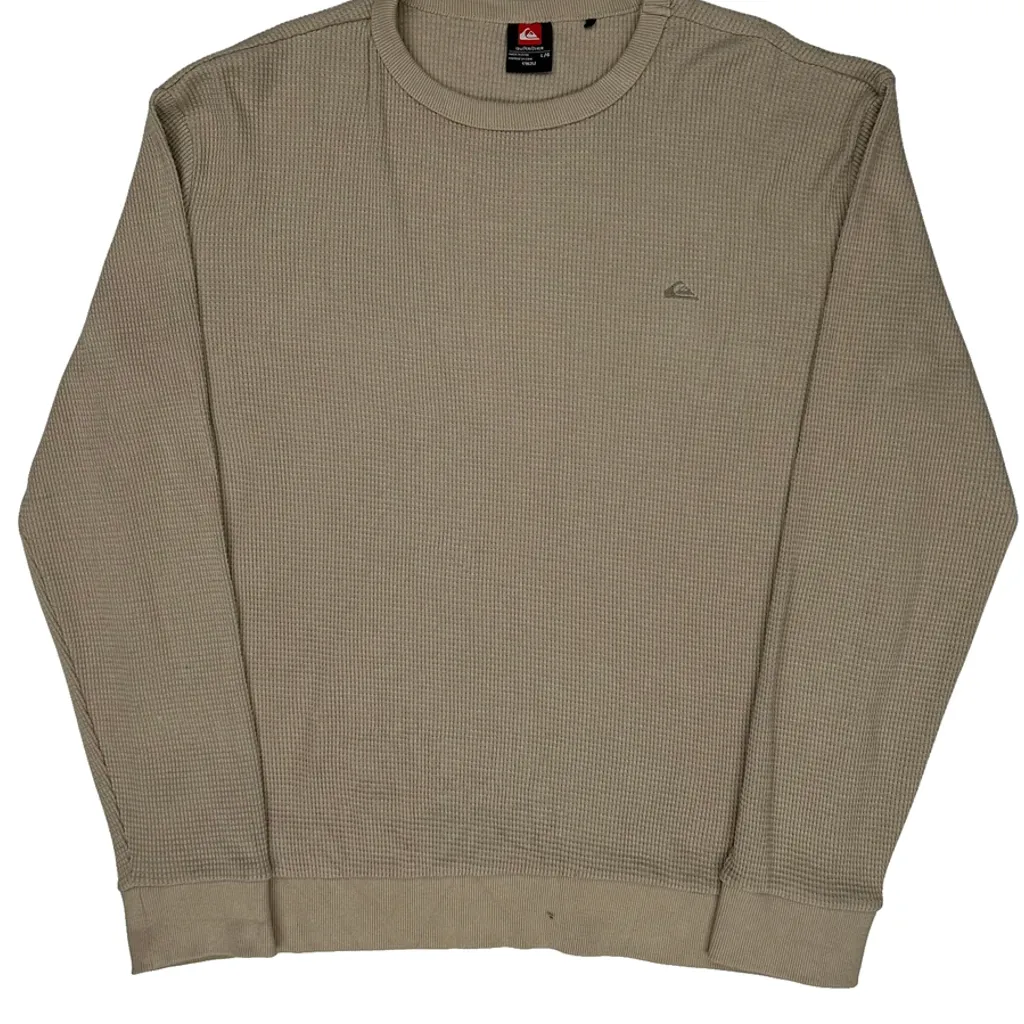 Waffle Knit Quiksilver Long Sleeve T-Shirt - Large Beige Cotton - Image 5