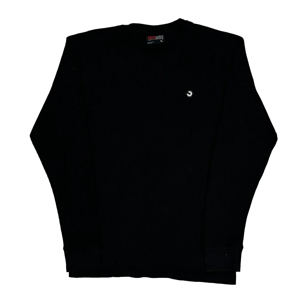 Waffle Knit Southpole Long Sleeve T-Shirt - Large Black Cotton