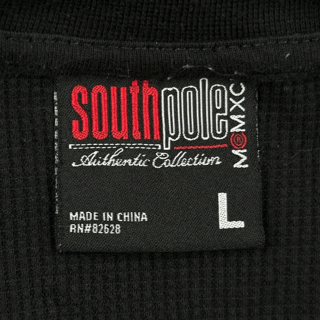 Waffle Knit Southpole Long Sleeve T-Shirt - Large Black Cotton - Image 3