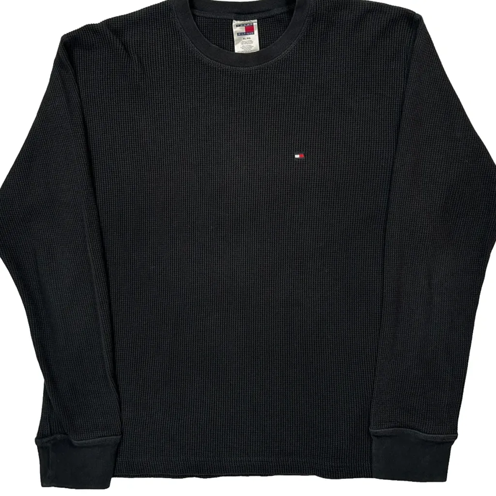 Waffle Knit Tommy Hilfiger Long Sleeve T-Shirt - XL Black Cotton Blend - Image 4