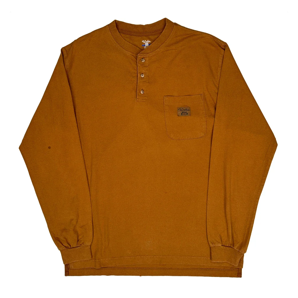 Walls Henley Work Long Sleeve T-Shirt - Medium Brown Cotton