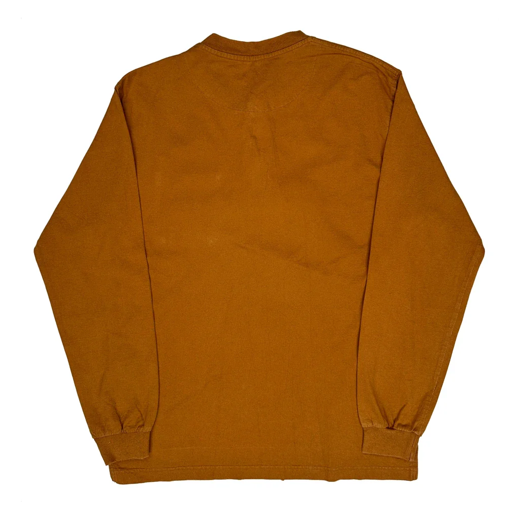 Walls Henley Work Long Sleeve T-Shirt - Medium Brown Cotton - Image 2