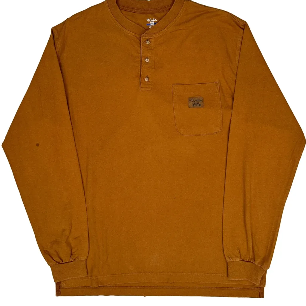 Walls Henley Work Long Sleeve T-Shirt - Medium Brown Cotton - Image 4