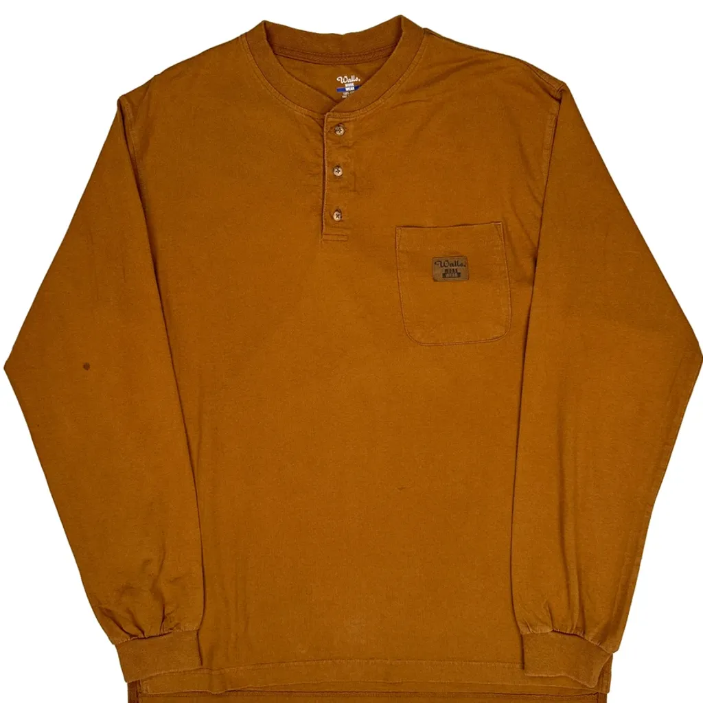 Walls Henley Work Long Sleeve T-Shirt - Medium Brown Cotton - Image 5